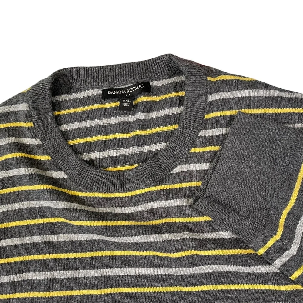 Banana Republic XXL Grey Yellow Striped Cotton Crewneck Sweater Preppy Classic‎